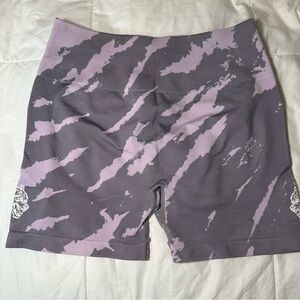 Darc Sport Women's Athletic Shorts in Purple and Gray tied dye